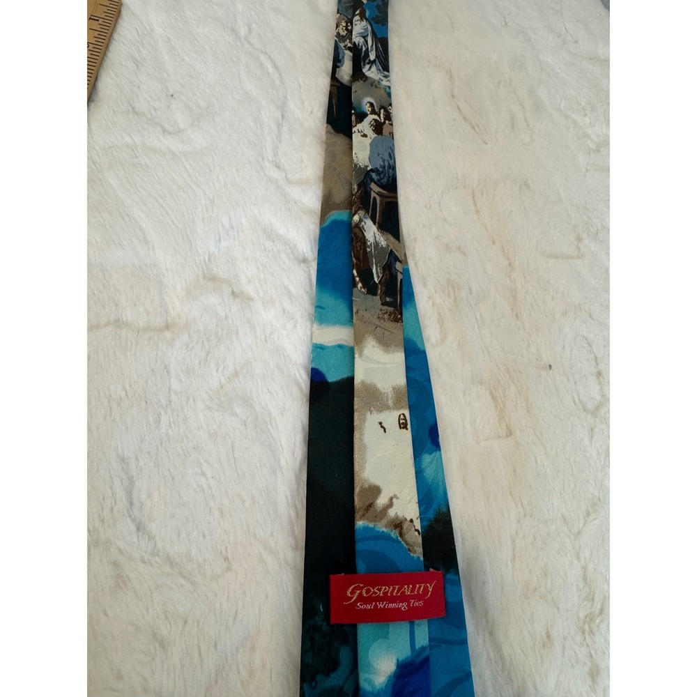 Gospitality Soul Winning Tie Mens Blue Religious Jesus Last Supper Crucifixion - Picture 7 of 10